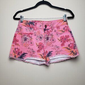 LOTUS Colorful Print Denim Frayed Hem Summer Shorts
